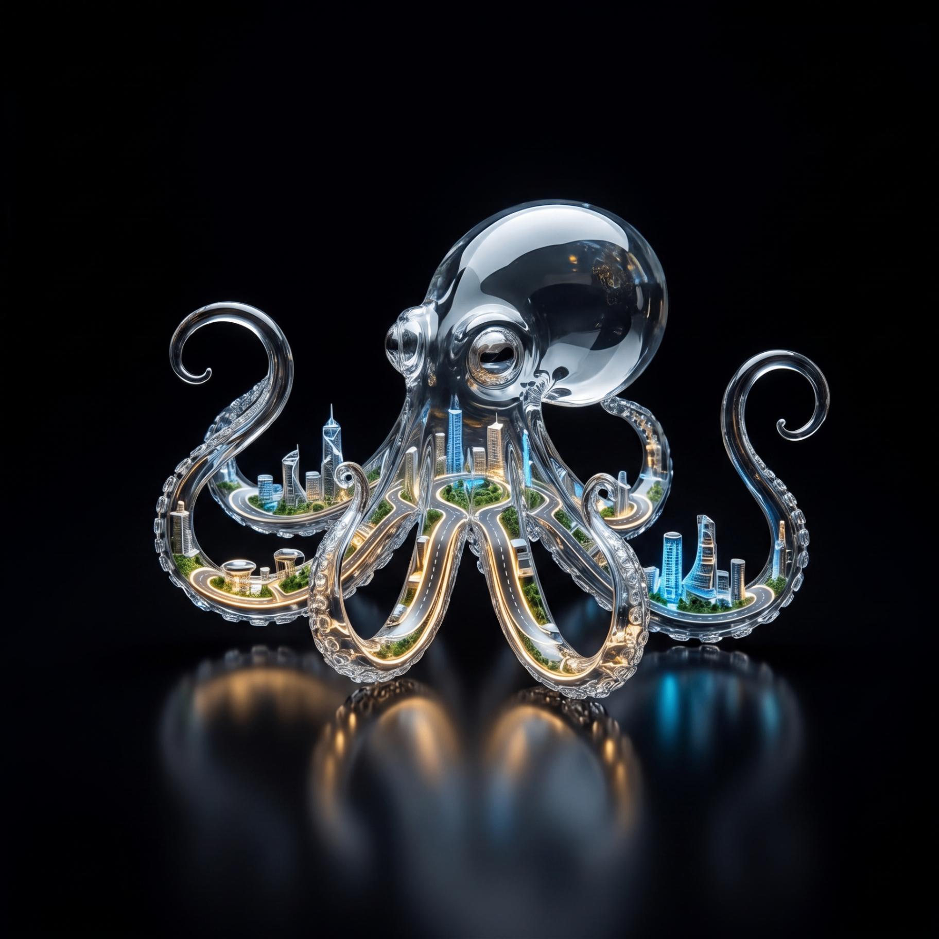 OCTADIA glass octopus mascot — a living onchain world